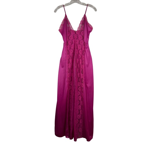 Vintage 80's Val Mode Nightgown, Lace Panel Detail, Deep Pink, Size Small - Picture 2 of 8